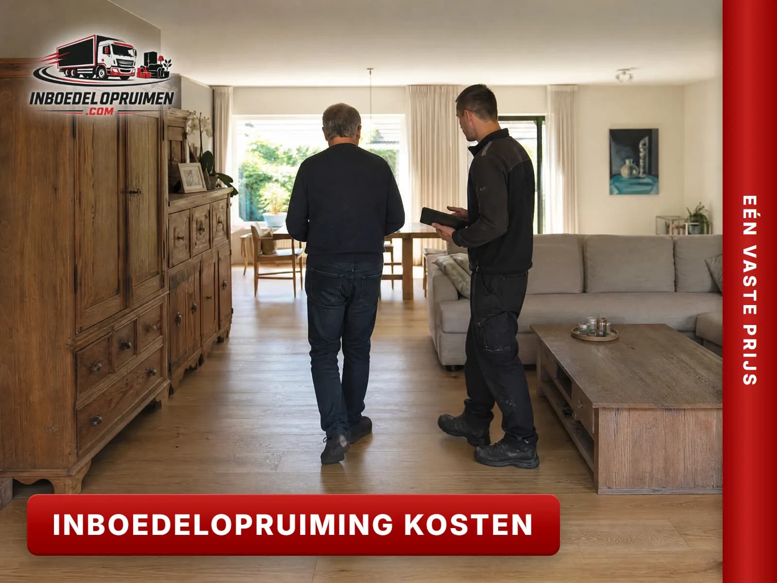 Opruimer bekijkt de inboedel van een woning tijdens het plaatsbezoek voor de prijs