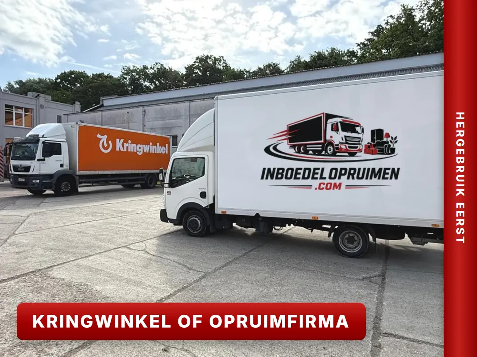 Inboedelopruimen.com vrachtwagen levert spullen af bij Kringwinkel voor een tweede leven