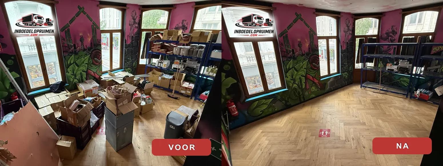 Voor en na bedrijfsruimte opruimen — stockroom leegmaken door inboedelopruimen.com