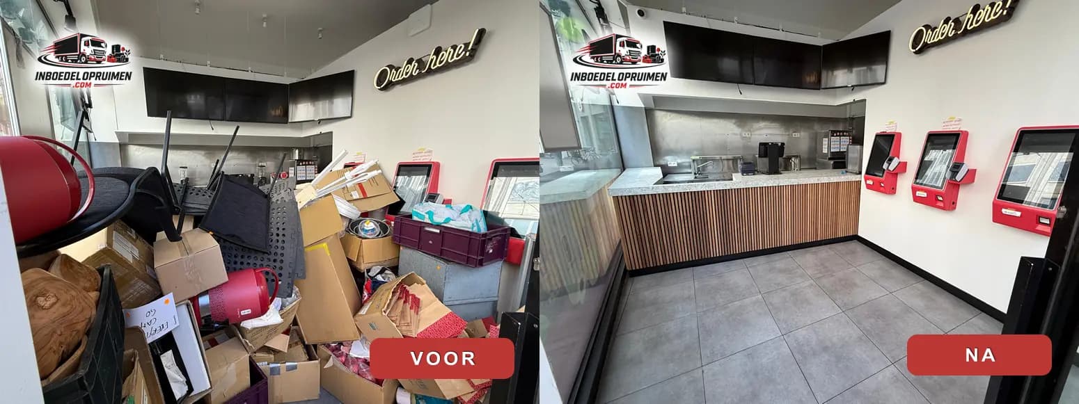Voor en na winkel leegmaken — professionele opruiming door inboedelopruimen.com