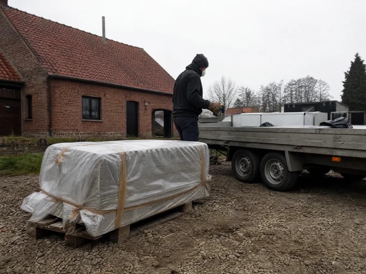 Hechtgebonden asbestcement, verpakt in folie, voor het recyclagepark