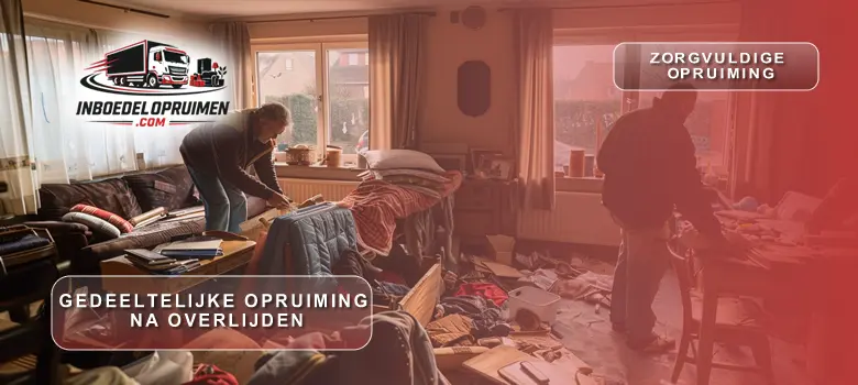 Medewerker verwijdert resterende spullen tijdens gedeeltelijke opruiming na overlijden