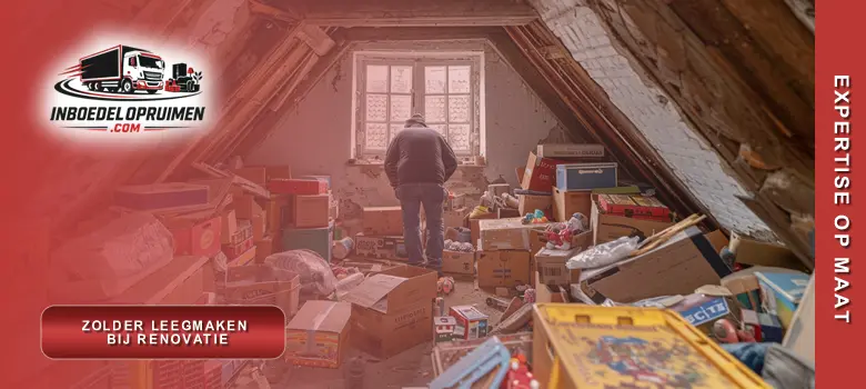 Medewerker maakt zolder volledig leeg voor aanvang van renovatie naar nieuwe woonruimte in Vlaamse woning
