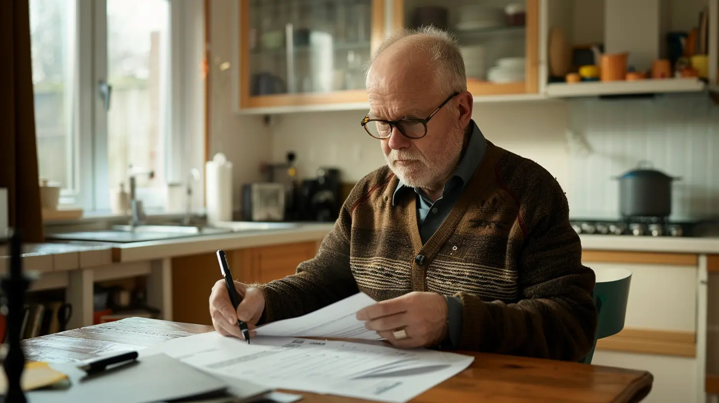 Huiseigenaar bekijkt offerte voor inboedelopruiming aan keukentafel